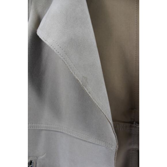 Magaschoni Faux Suede Belted Trench Coat Taupe Zip Pockets Size S - Picture 4 of 11